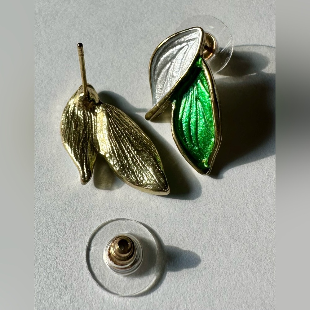 Anthropologie Green and Silver Leaf Earrings
